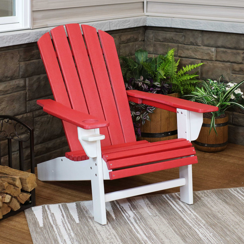 Chaise Adirondack en PEHD résistant aux intempéries avec porte-gobelet - Rouge / Blanc, Rouge / blanc