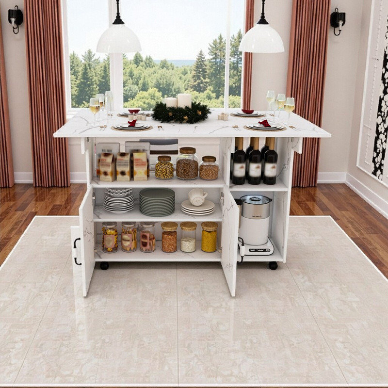 Table multifonctionnelle pliable de 47 pouces avec tablettes de rangement et roulettes pour petits espaces