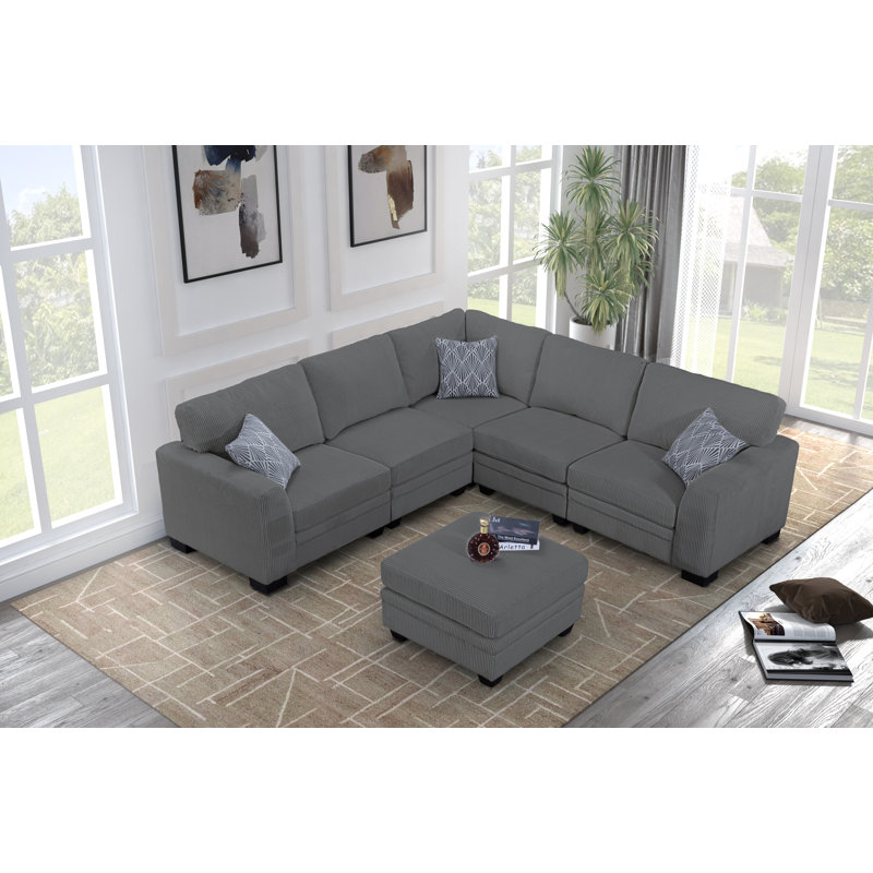 Canapé modulaire en velours côtelé 6 pièces, Velours côtelé gris