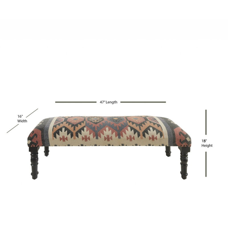 Southwestern Multicolor Fabric Upholstered Backless Bench with Wood Legs