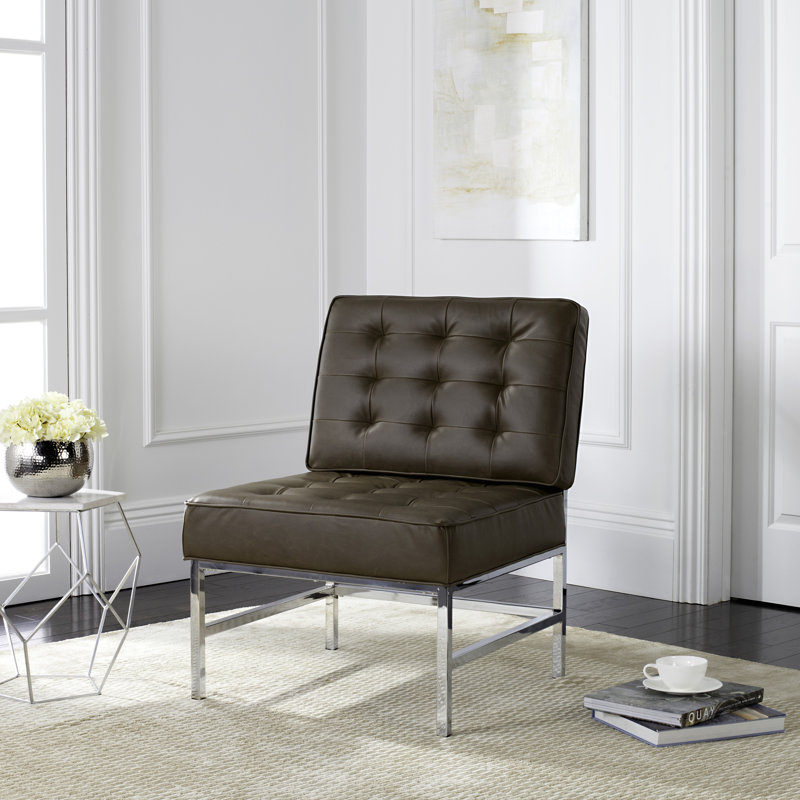 Upholstered Slipper Chair, Taupe Faux Leather