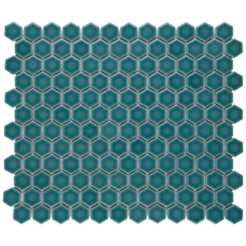 Tribeca 1" Hex Glossy 10-1/4 " x 11-7/8 " Porcelain Mosaic Floor and Wall Tile, Jade