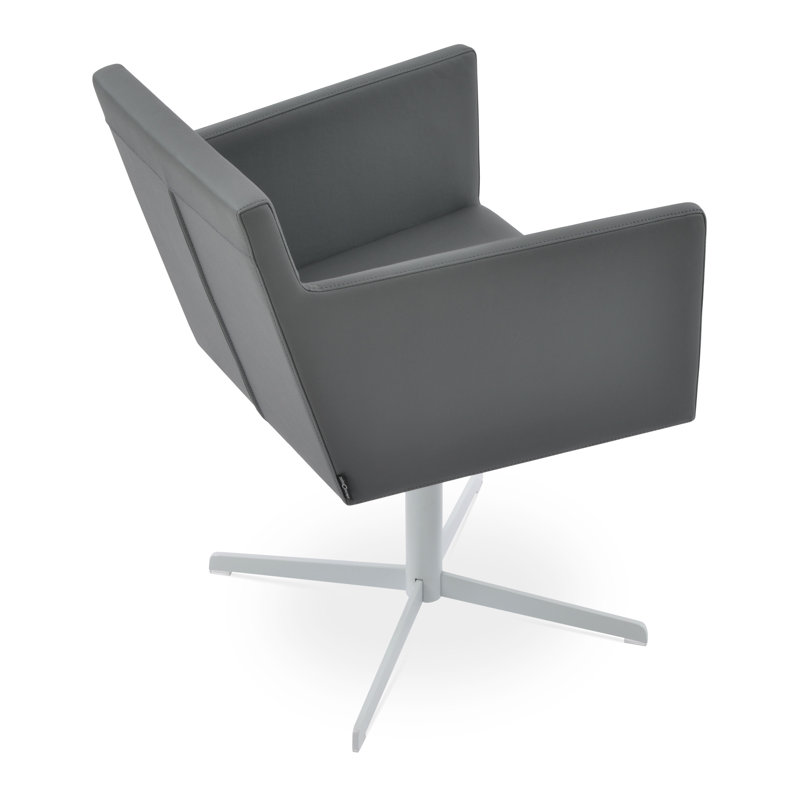 Harput 4 Star Swivel Arm Chair, White, Gray Leatherette