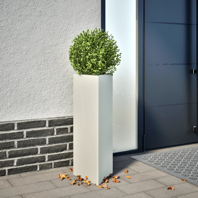 Williston Forge Garden Planter Triangular Corten Steel, White , 75cm H x 30cm W x 26cm D