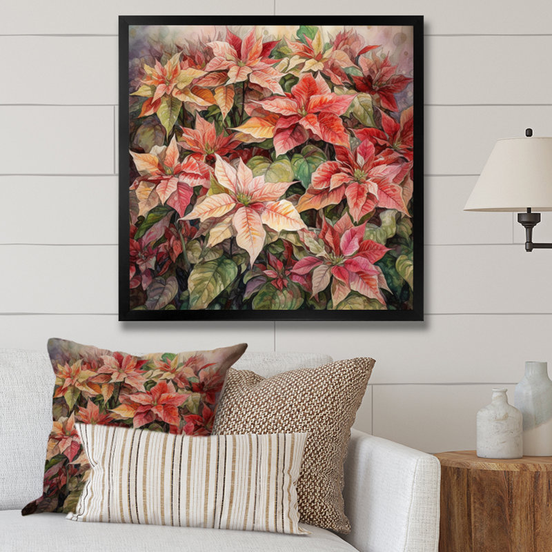 Symphonie de poinsettias rouges sur toile, Cadre photo noir, H 16 po x l 16 po x P 1 po