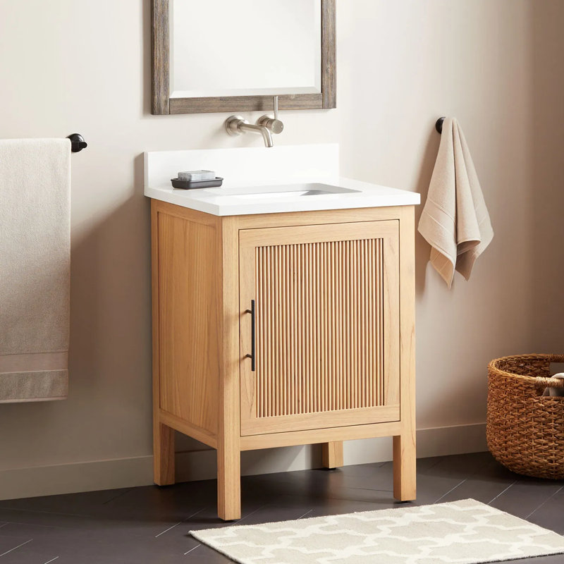 24" Ayanna Single Bathroom Vanity Set with Rectangular Undermount Sink, Arctic White Quartz, No Hole