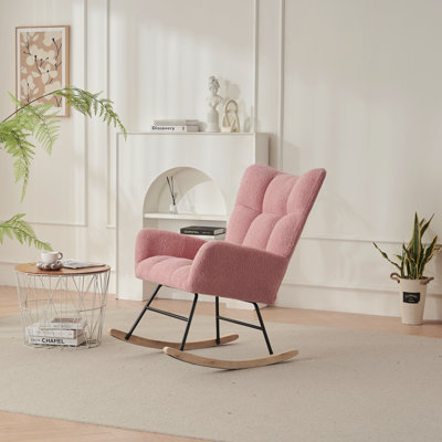 Chaise berçante, chaise de lecture avec pieds en bois massif et tissu rembourré, fauteuil Nap