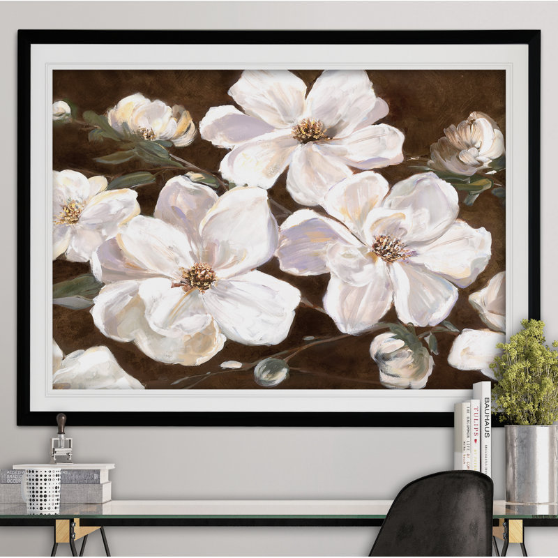 Blanc chocolat en fleurs I - reproduction de cadre photo, Noir, H 30 po x l 40 po x P 1,5 po