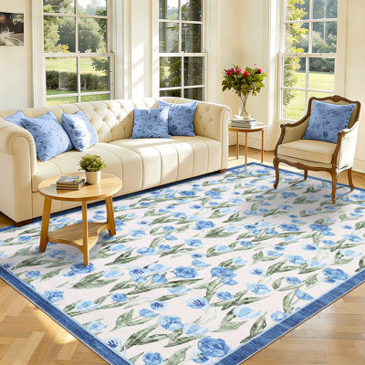 Tapis pour salon mince, antidérapant, floral, moderne, lavable, résistant aux marques, tapis doux pour la chambre à coucher, la salle à manger, le bureau