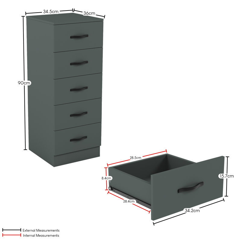 Maybery 34.5cm W 5 - Drawer Chest of Drawers, Jasper Green