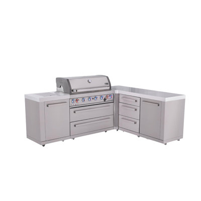 Îlot de cuisine d'extérieur en forme de L en acier inoxydable de qualité supérieure L 94 po x P 75 po x 46 po Mont Alpi Original Series + Garantie à vie