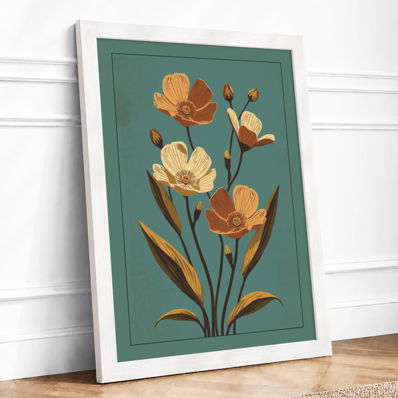 Orange Blooms Rising Botanical - Framed Print, A2 - 59.4 x 42.0 cm, White