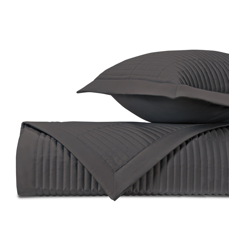 Channel Quilted Sateen Coverlet Set, Grisaglia Gray, Twin Quilt + 1 Euro Sham