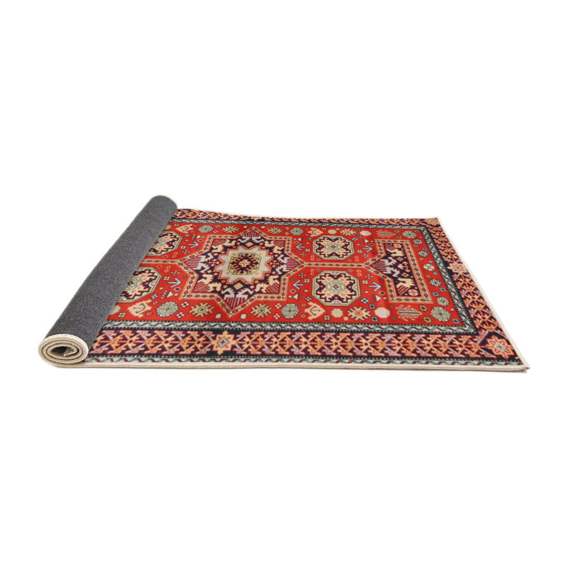 Tapis oriental rouge / noir / beige, Rond 7 pi