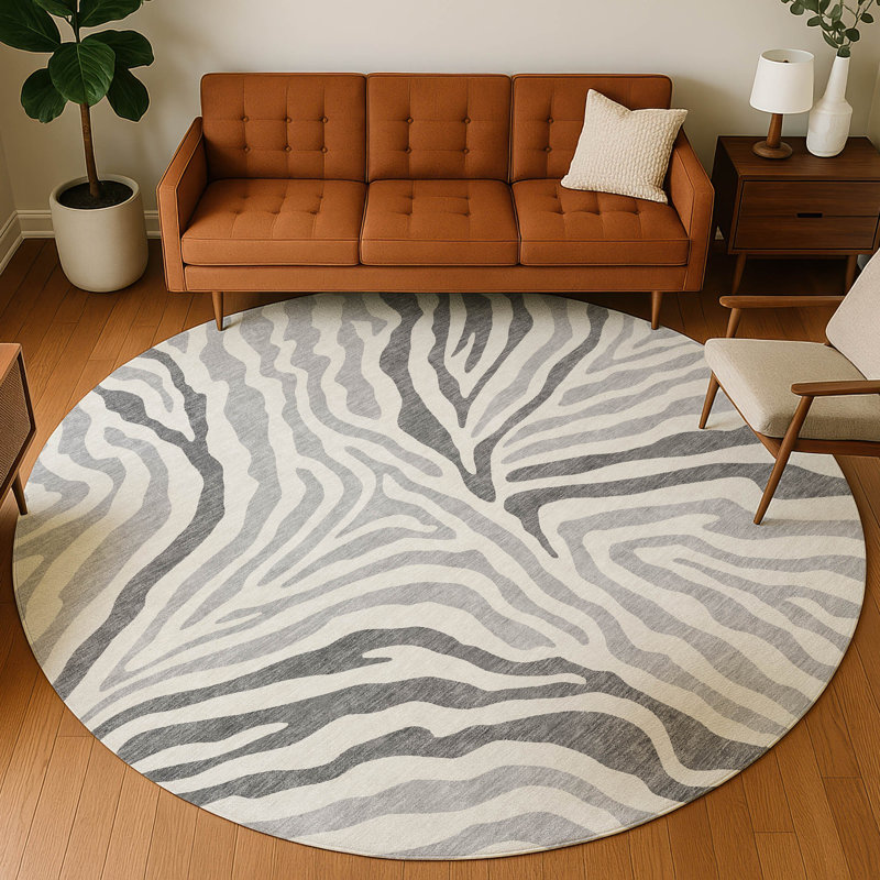 Machine Washable Indoor/Outdoor Chantille ACN2523 Animal Rug, Gray, Round 8'