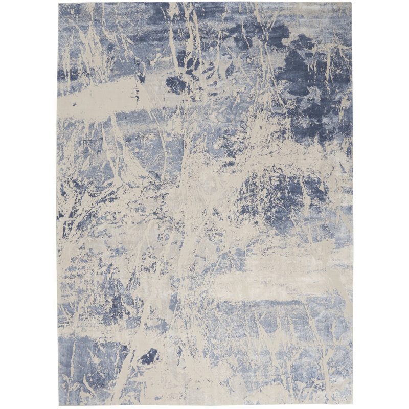Tapis bleu / crème à motif abstrait Corpuz, Rectangle 7 pi 10 po x 10 pi 6 po