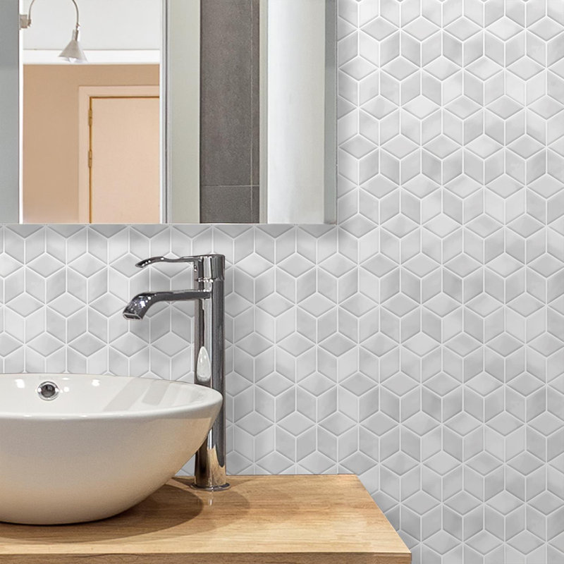 15cm W x 30.5cm L Aluminum Peel and Stick Mosaic Tile, Light Grey