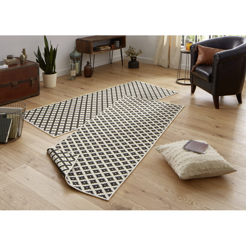 Nizza Flatweave Black/Cream Rug, Runner 80 x 350 cm