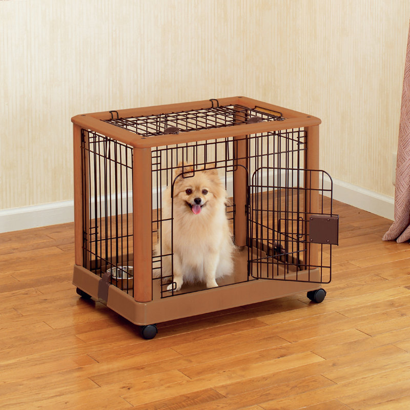 Wooden Pet Pen with Wheel, Dog Crate, Small (22.4" H x 18.1" W x 25.2" D)