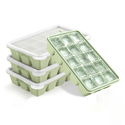 Paquet de 4 plateaux à glaçons en silicone vert avec couvercle empilable à dégagement facile sans BPA
