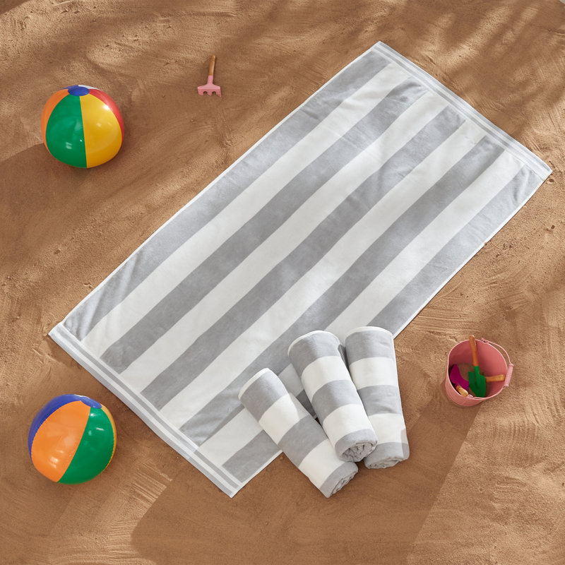  Edgartown 100% Cotton Modern Cabana Stripe Beach Towels, Pale Gray