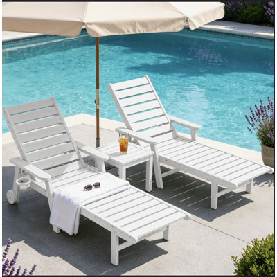 Waterproof & Lightweight Patio Chaise Lounge Chair Adjustable Polyresin Outdoor Loungers for Poolside, Deck and Garden