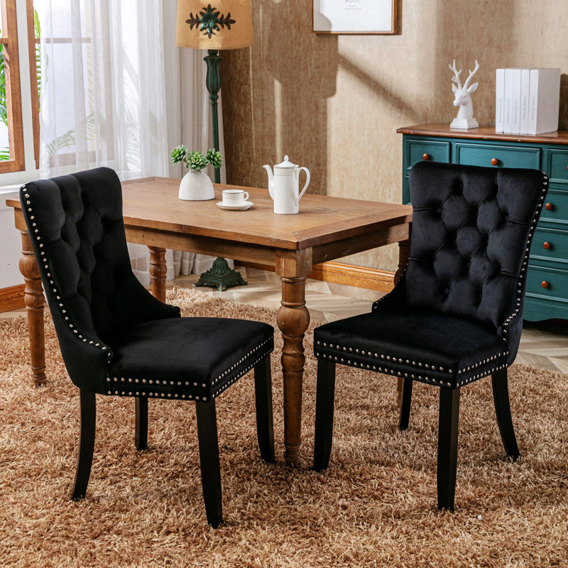 Chaise parsons Fioretto, Bois noir, Velours noir