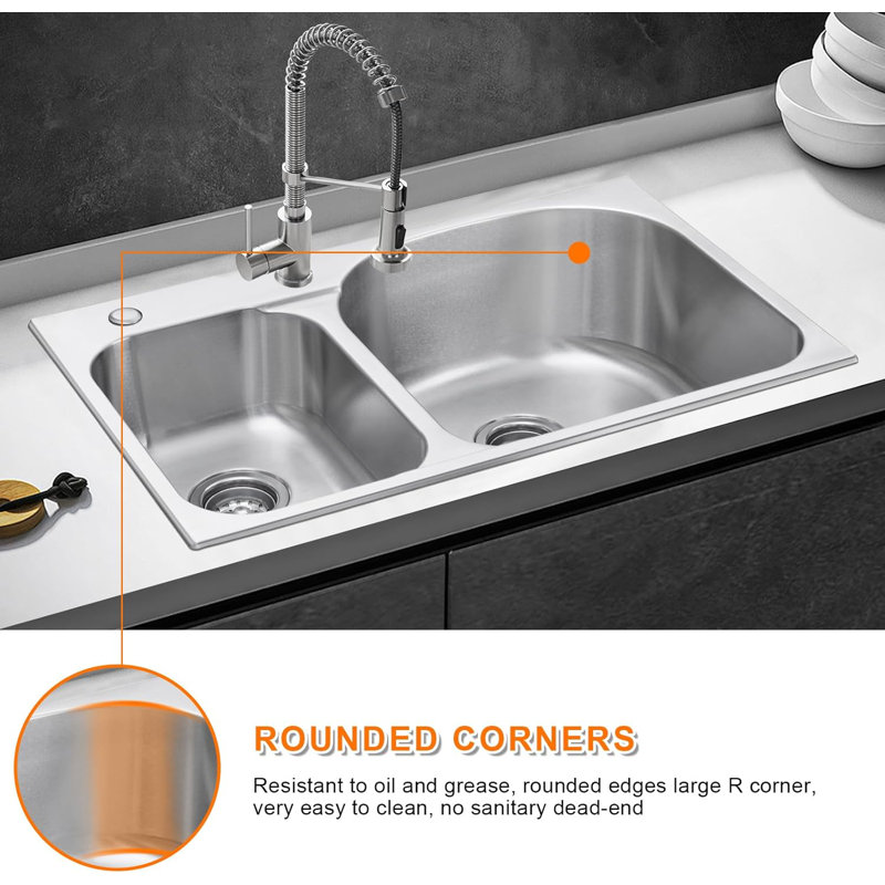 31.5'' Stainless Steel Double Bowl Drop-In Kitchen Sink