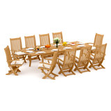 8 Seats 9 Pcs Grade-A Teak Wood Dining Set: 118" Double Extension Rectangle Table And 8 Warwick Reclining Arm Chairs #11Wa2408