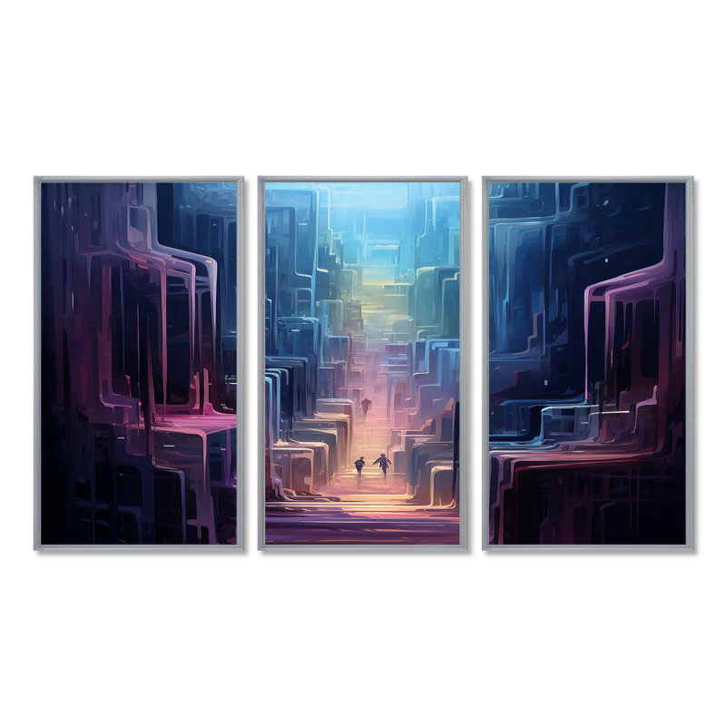 Ensemble de salon Scruggs - City Buildings Wall Art, H 40 po x l 60 po x P 1 po, Encadrement argenté