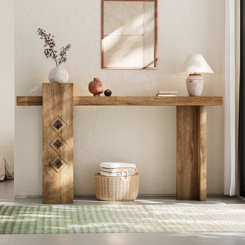 Modern Console Table for Entryway, Floating Visual Entrance Sofa Table, 63-Inch, for Living Room, Foyer, Hallway, Natural Oak