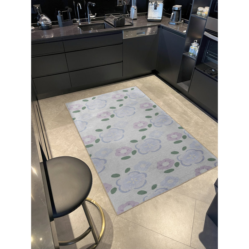 Tapis décoratif moderne à motif floral rose, Rectangle 6 pi 6 po x 9 pi 10 po