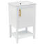 Meuble-lavabo de salle de bain avec lavabo, armoire de salle de bain avec porte à fermeture douce et tablette ouverte-129462875