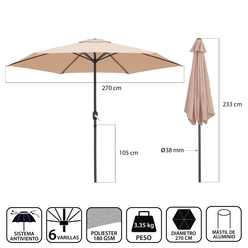 Finnick 270cm Market Parasol, Beige