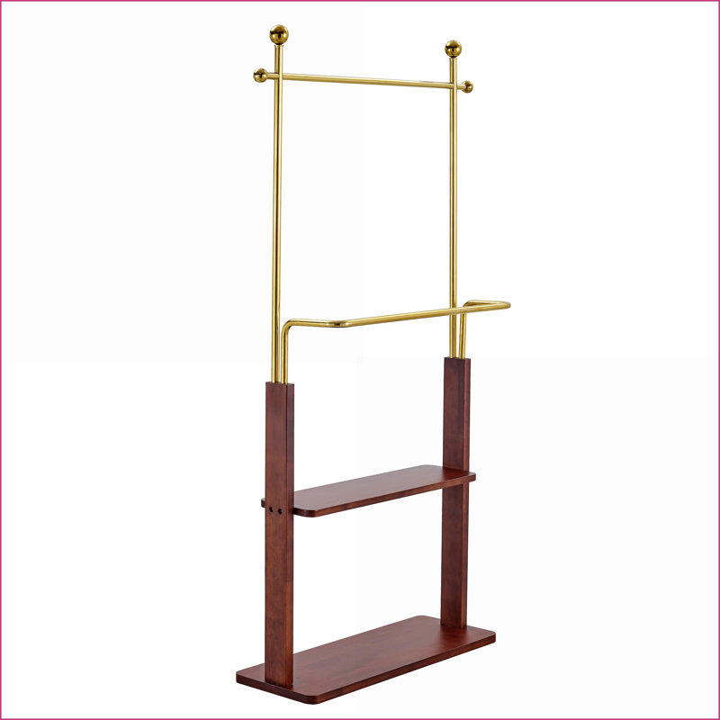 Coat Racks, Modern Double-Layer with Storage, 68.9 Inches, Golden Steel &amp; Walnut Wood | Gold,Walnut | Metal,Solid Wood