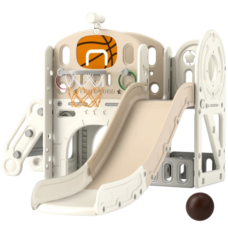 Glissade avec caractéristiques 7 en 1 pour les jeunes: télescope, cerceau, anneau, grimpeur, tunnel et boîte de rangement: très actif