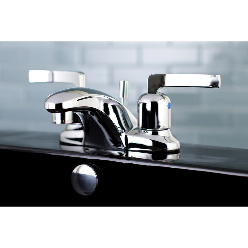 Kingston Brass Centurion Two-Handle 3-Hole Deck Mount 4" Centerset Bathroom Faucet with Plastic Pop-Up, Polished Chrome