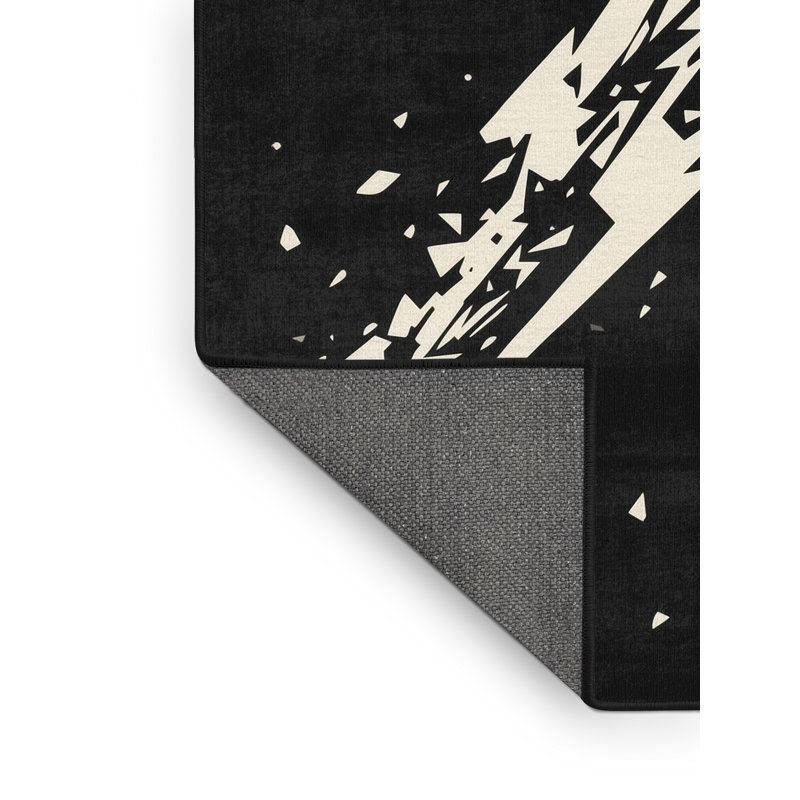 Tapis gris moelleux moelleux à motif abstrait et moderne à motif de scène Oragn Ragnarok, 6 X 9