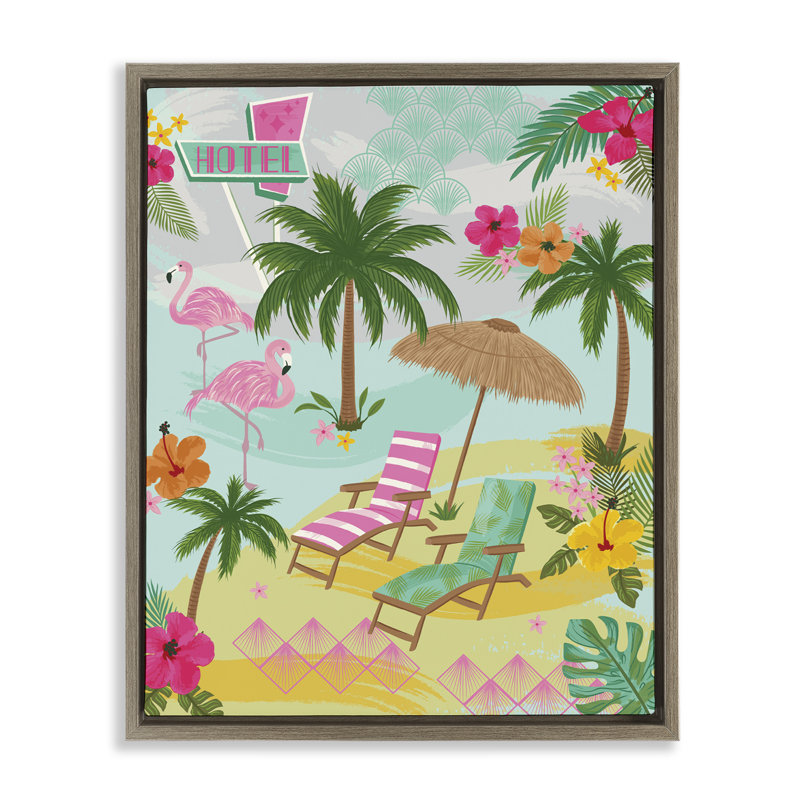  "Tropical Palms Resort", art mural par Lisa Perry White, H 31 po x l 25 po, Cadre flottant orme Montalcino
