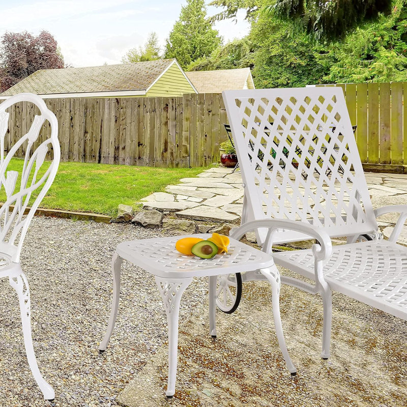Petite table de bout d'extérieur en métal pour terrasse, piscine, porche ou jardin, Blanc