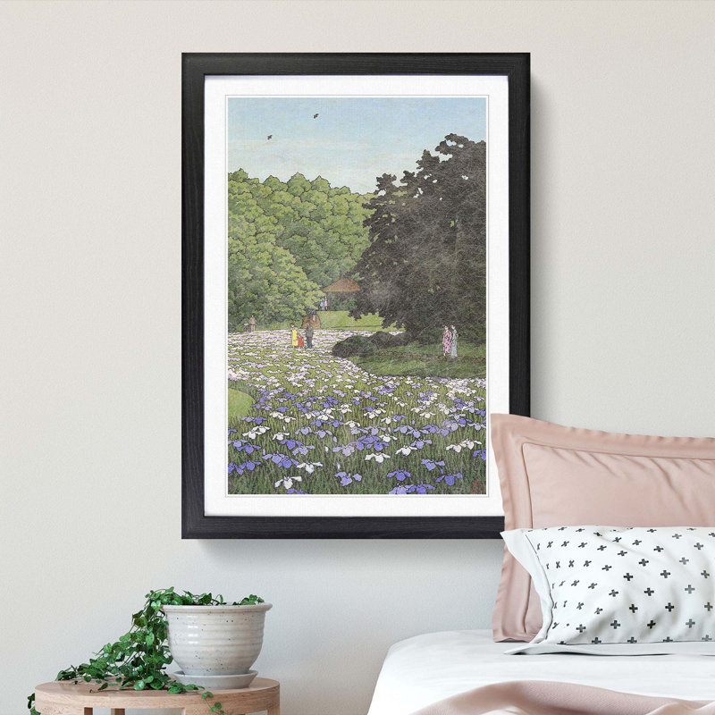 Iris Gardens by Hasui Kawase - Framed Print, 36cm H x 27cm W x 2cm D, Black Framed