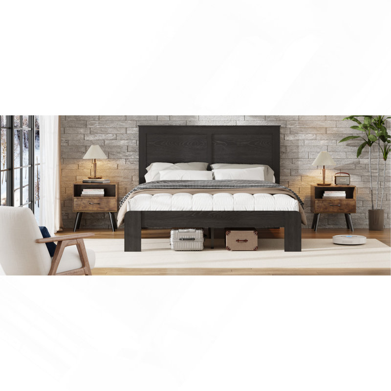 Structure de lit double, structure de lit plateforme en bois, sans bruit, Lit double
