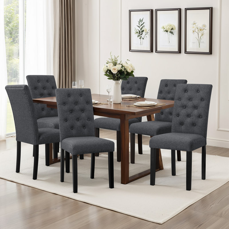 Tufted Fabric Upholstered Parsons Dining Chairs, Dark Gray