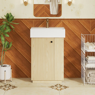 Meuble-lavabo sur pied à un lavabo de 55 cm (21,6 po) avec dessus en céramique