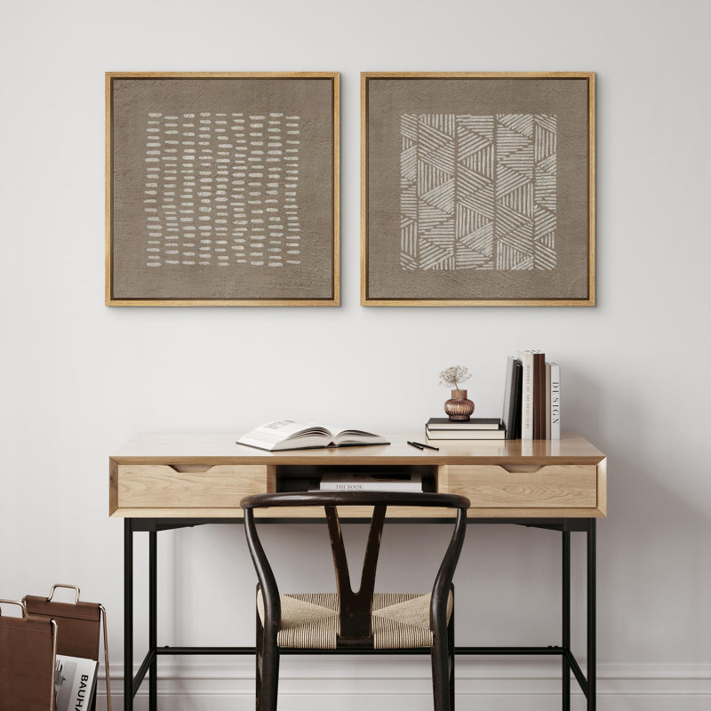 "Motifs de lignes minimalistes brunes sur fond texturé art moderne nordique" - 2 pièces, H 16 po x l 16 po