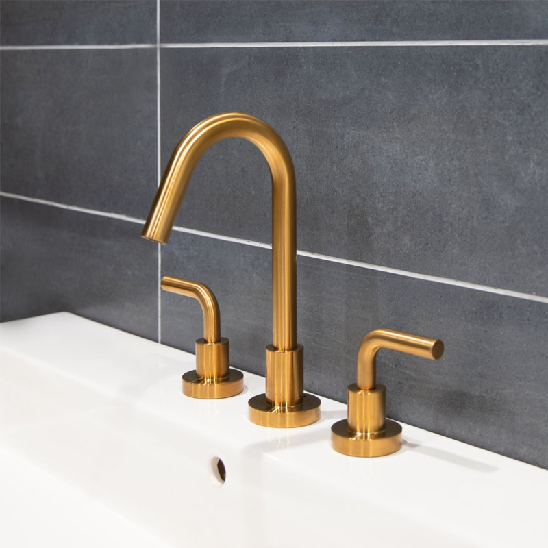 Cigno Widespread Bathroom Faucet with Drain Assembly, Brushed Gold