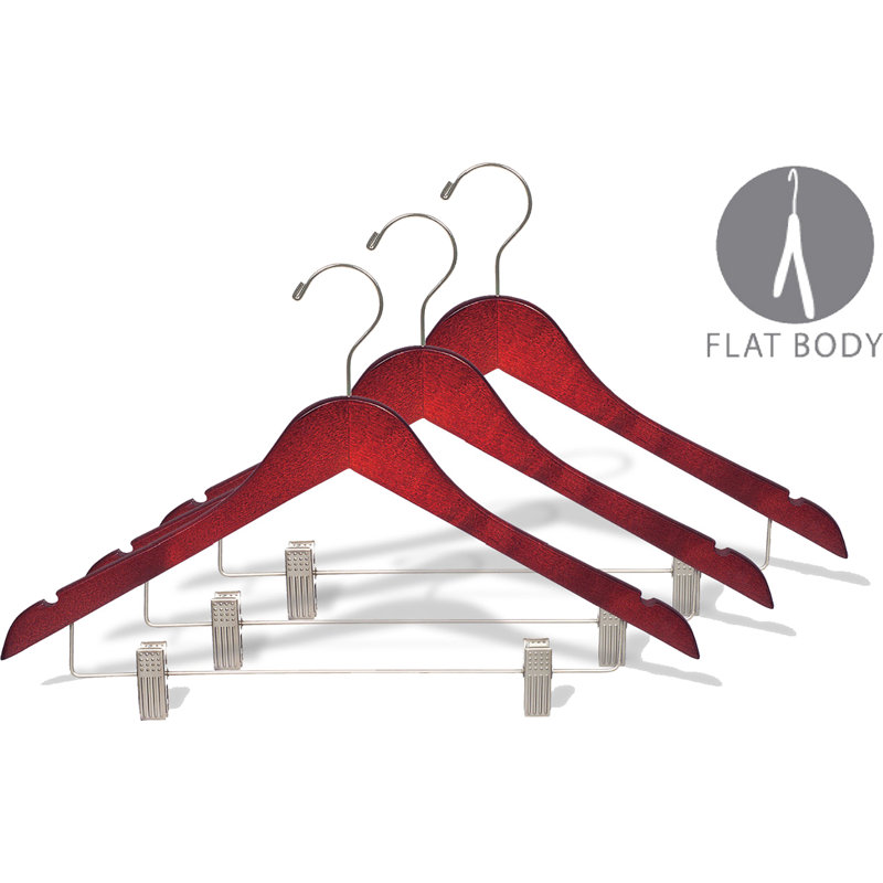 Byrd Wood Hangers With Clips for Suit/Coat, Cherry