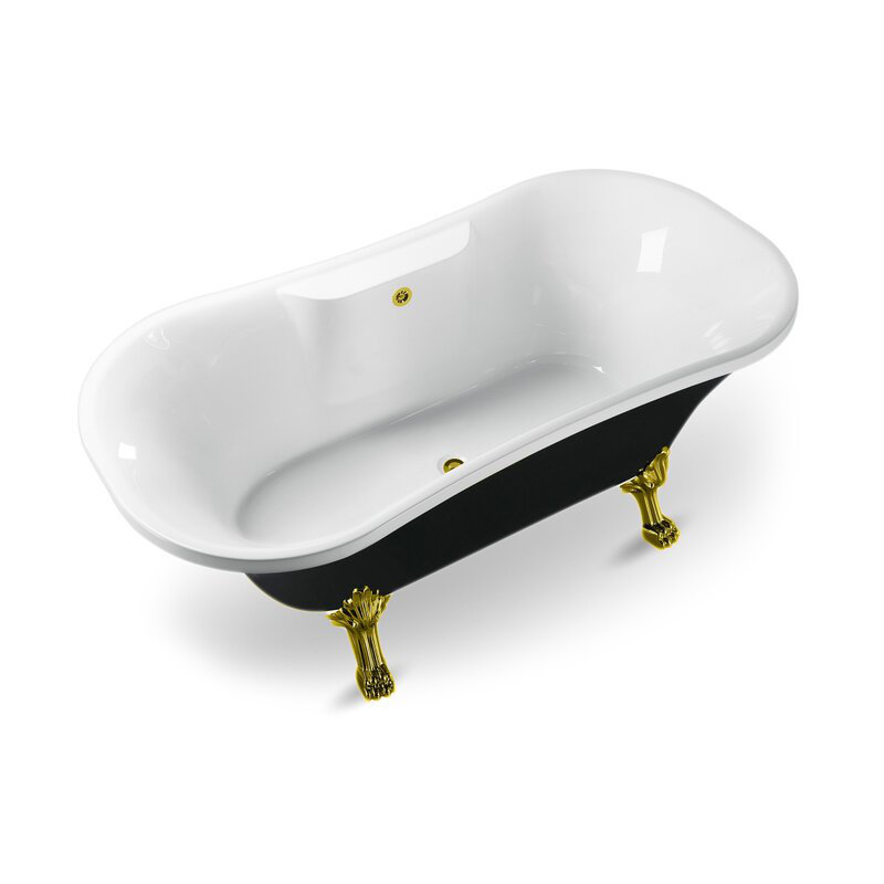 68" Streamline Clawfoot Soaking Acrylic Bathtub, Polished Gold, Polished Gold