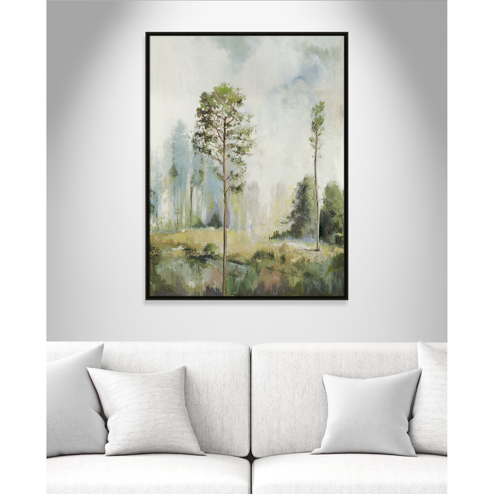 Tall Green Trees I by Teton Pearce - Floater Frame Print on Canvas, Espresso, 41.5" H x 31.5" W