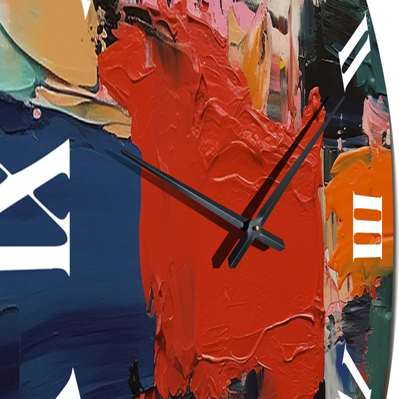 Horloge murale rouge et bleue cubiste Fusion, Très grand